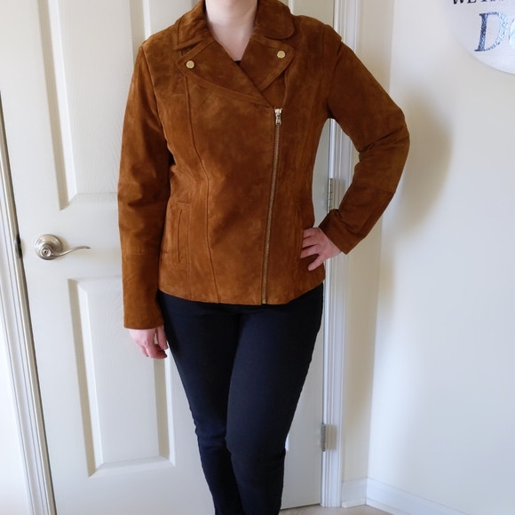 Isaac Mizrahi Live brown suede jacket gold size 8 - Picture 2 of 11